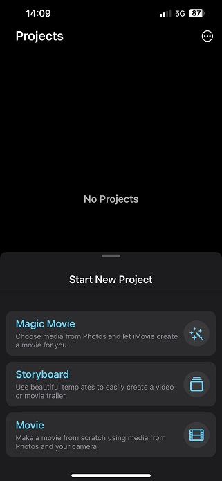 start a new project in iMovie