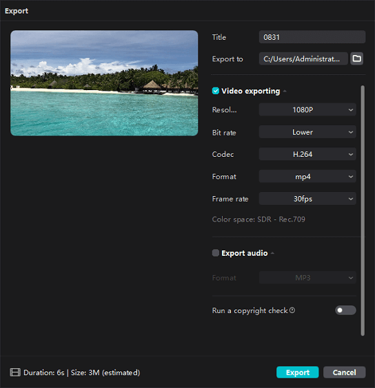 CapCut export settings