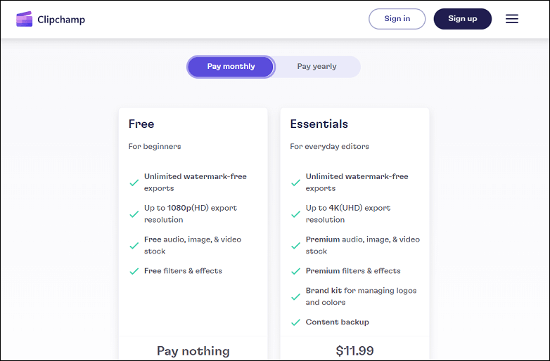 Clipchamp pricing