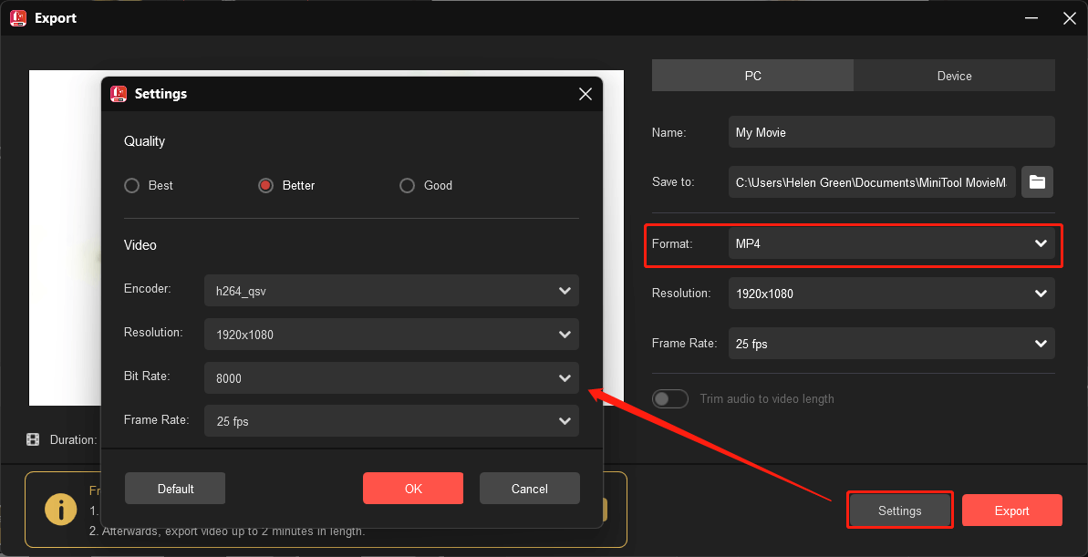 set up output video parameters