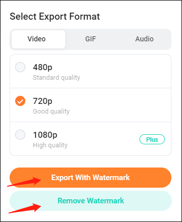 click the Export With Watermark or Remove Watermark button