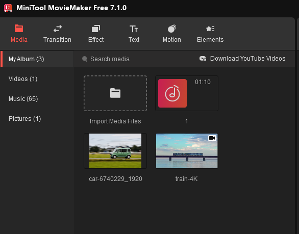 Media library of MiniTool MovieMaker