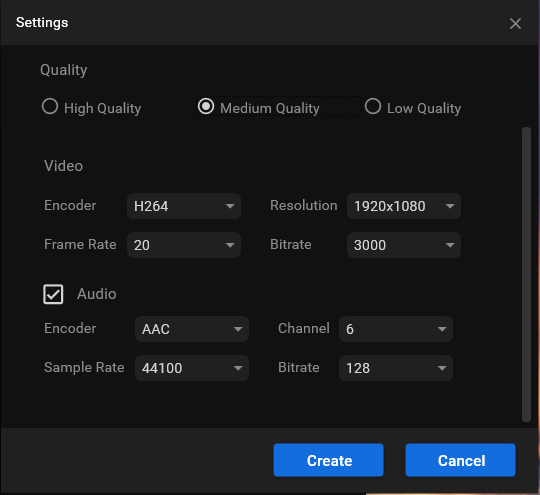 video parameters settings