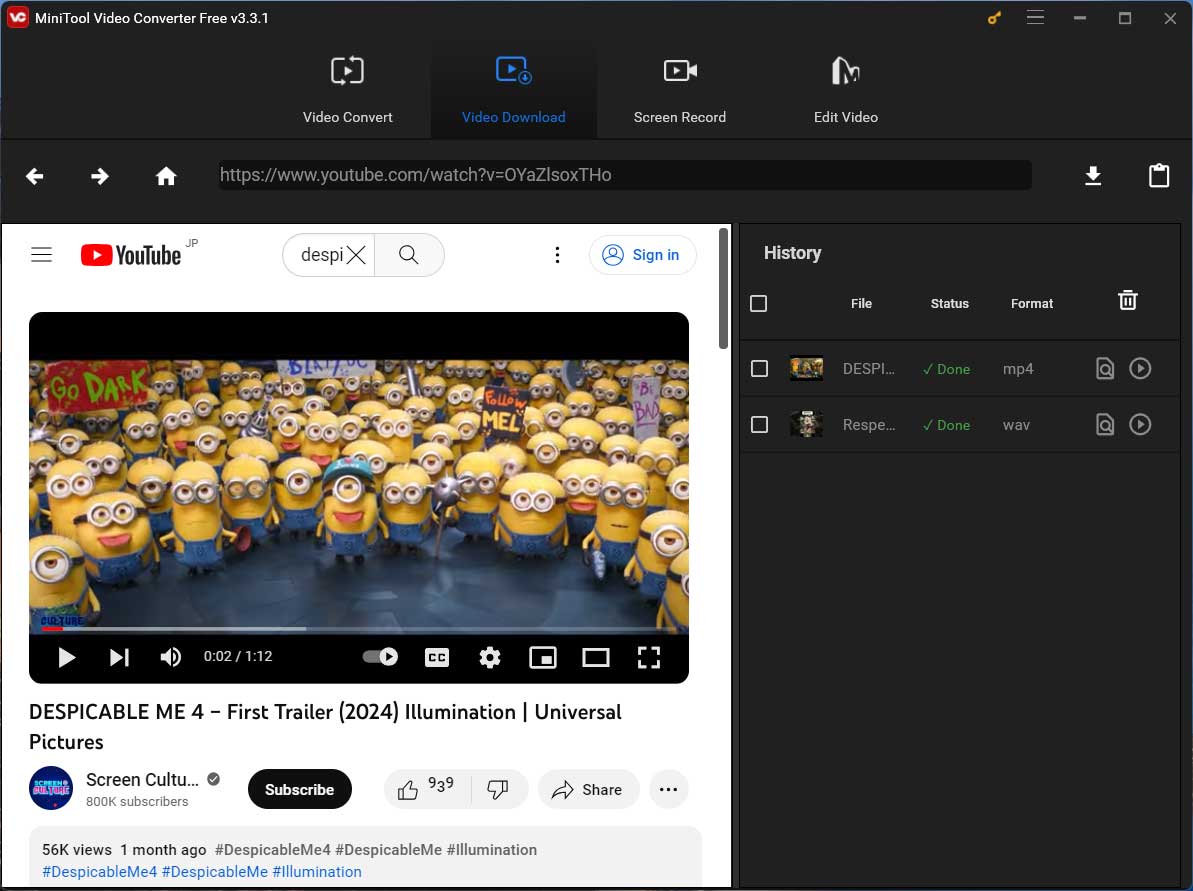 download YouTube video in MiniTool Video Converter