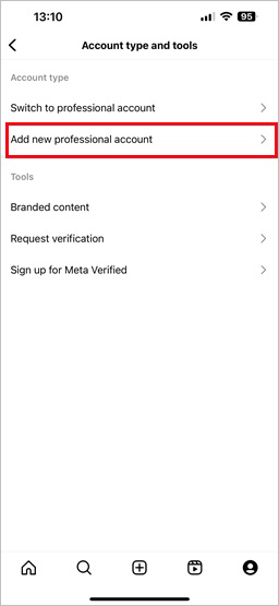 add a new Instagram professional account