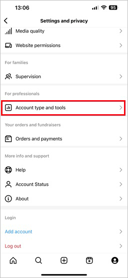 choose account type and tools