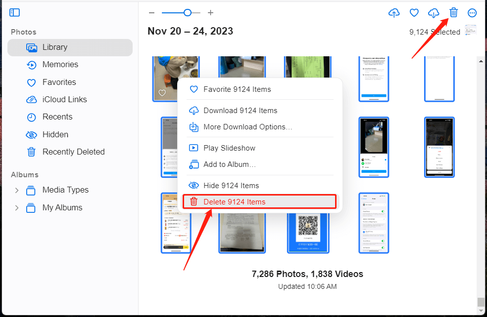 delete all iCloud Photo Library photos