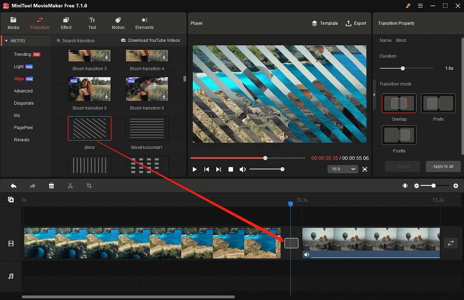 add a transition between two video clips