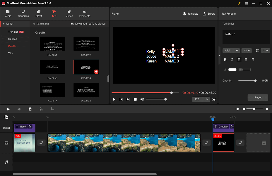 add rolling credits to video with MiniTool MovieMaker