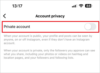 make Instagram account private
