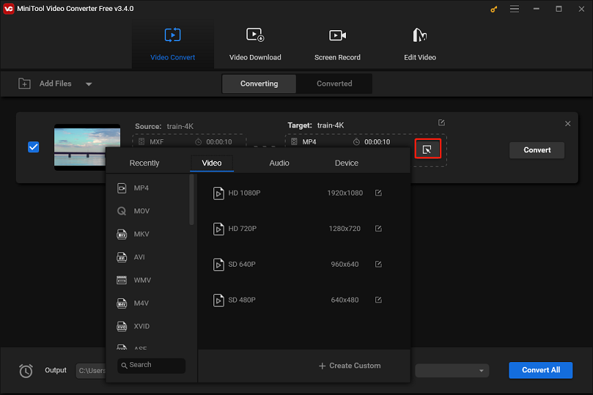 convert MXF to MP4 with MiniTool Video Converter