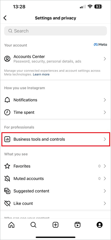 Instagram business tools and controls