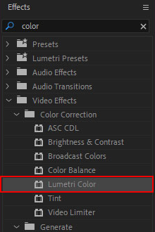 select Lumetri Color