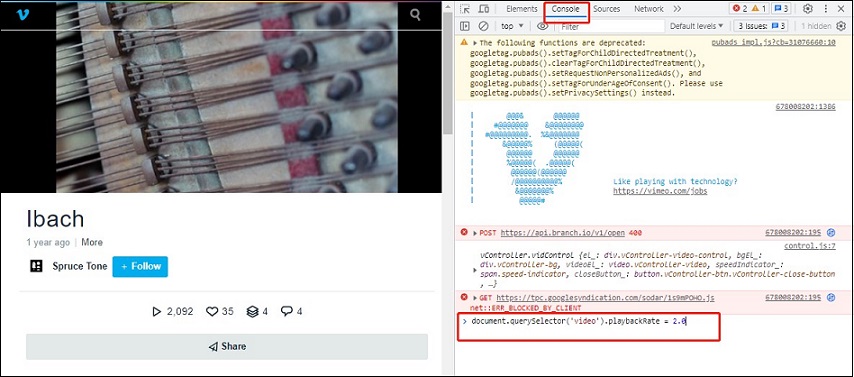 Vimeo-Videos mit DevTools beschleunigen