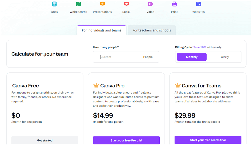 Canva Pricing