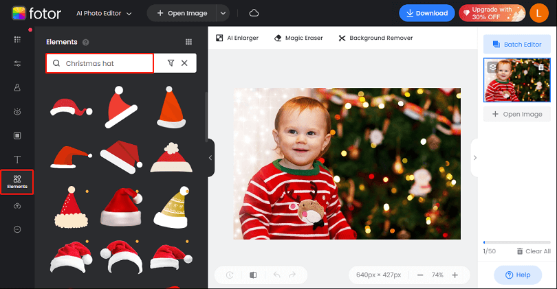 click on Elements and type Christmas hat