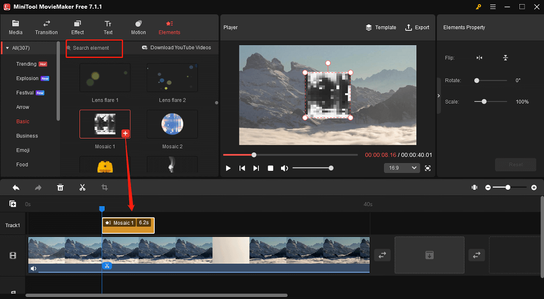 add a mosaic to the video in MiniTool MovieMaker