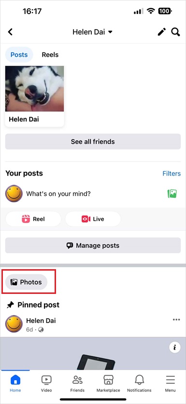 choose the Photos option on your profile page