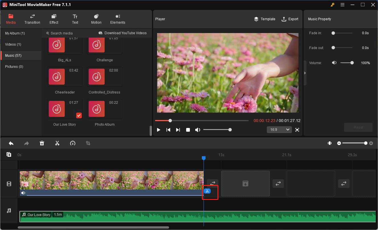 trim the music to the video length