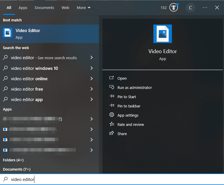 open Video Editor on Windows 10