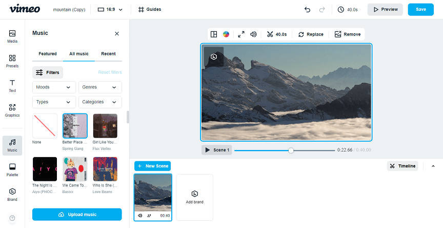 add music to video on Vimeo