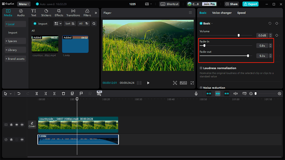 fade in and out audio on CapCut