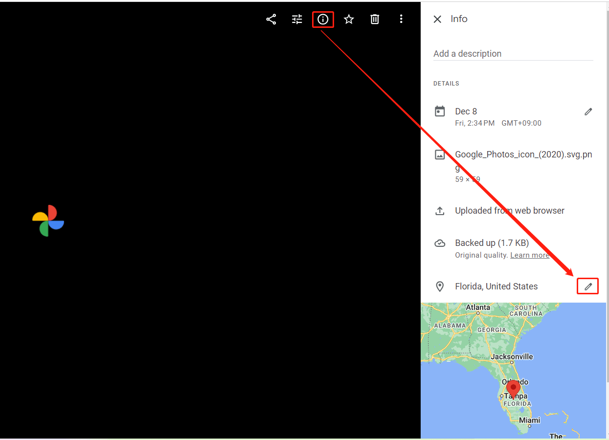 edit the location of a single Google photo