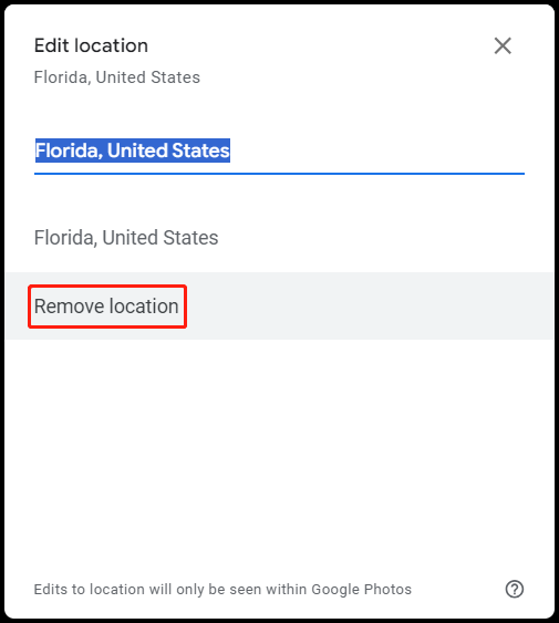 select Remove location for a Google photo