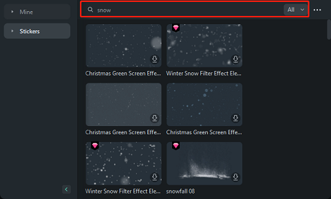 find snowfall effects in Wondershare Filmora