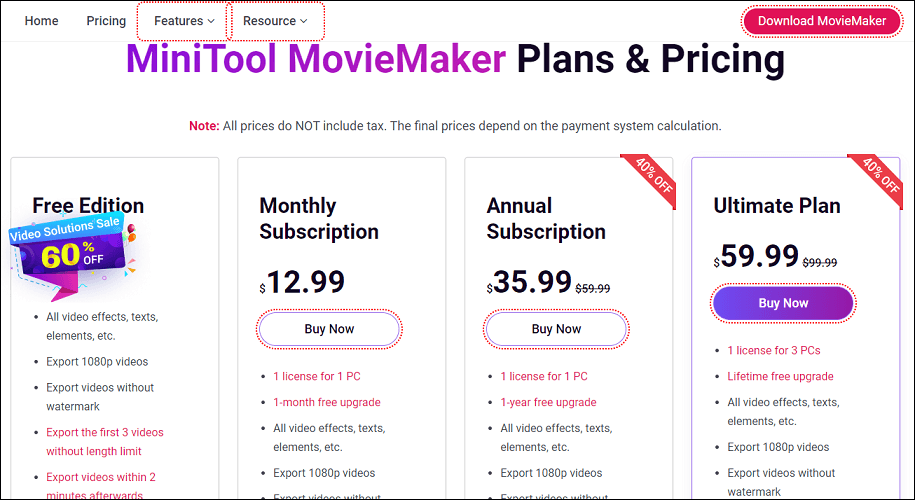 MiniTool MovieMaker pricing