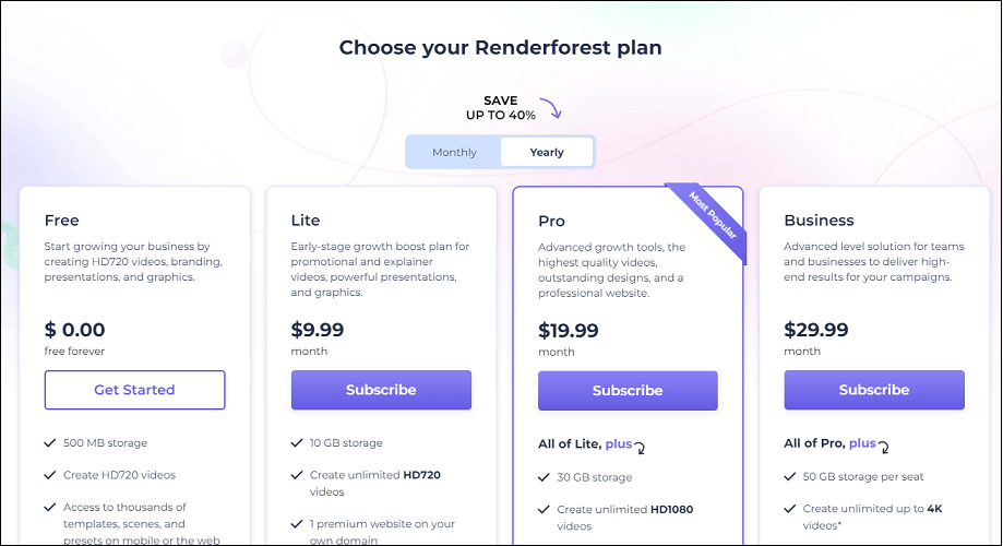 Renderforest pricing