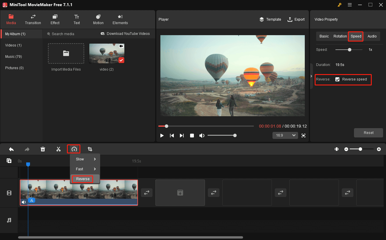 reverse video in MiniTool MovieMaker