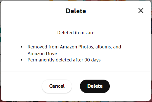 confirm to delete Amazon photos