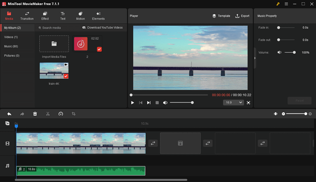 add music in MiniTool MovieMaker