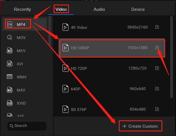 select target video format