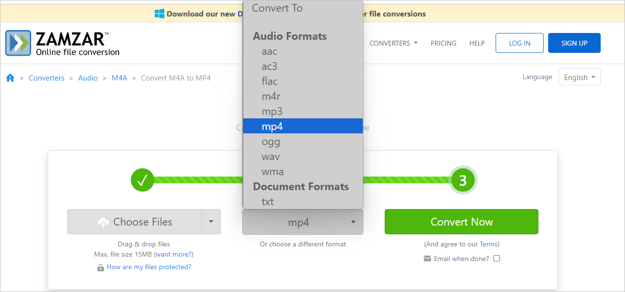 select target video format