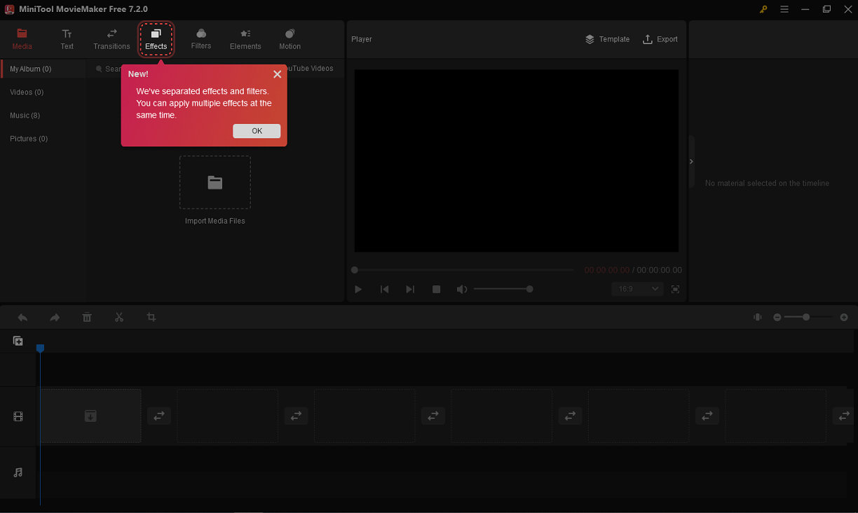 MiniTool MovieMaker 7.2.0 Effects tab