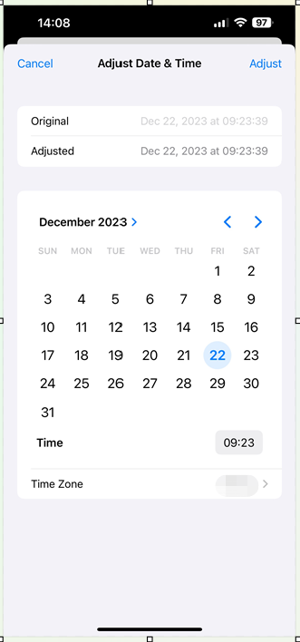 adjust date and time in iPhone Photos