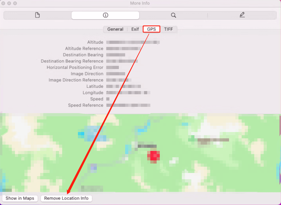 remove a photo’s location info on the Mac