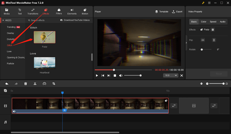 add glitch effect to video with MiniTool MovieMaker