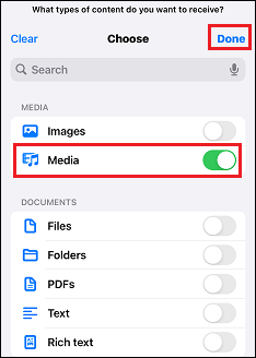 only select Media and tap Done