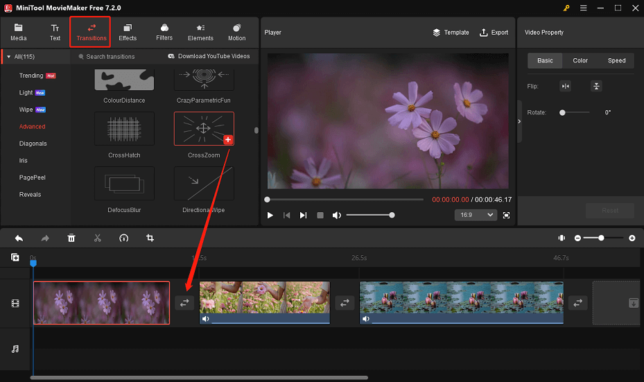 add transitions in MiniTool MovieMaker