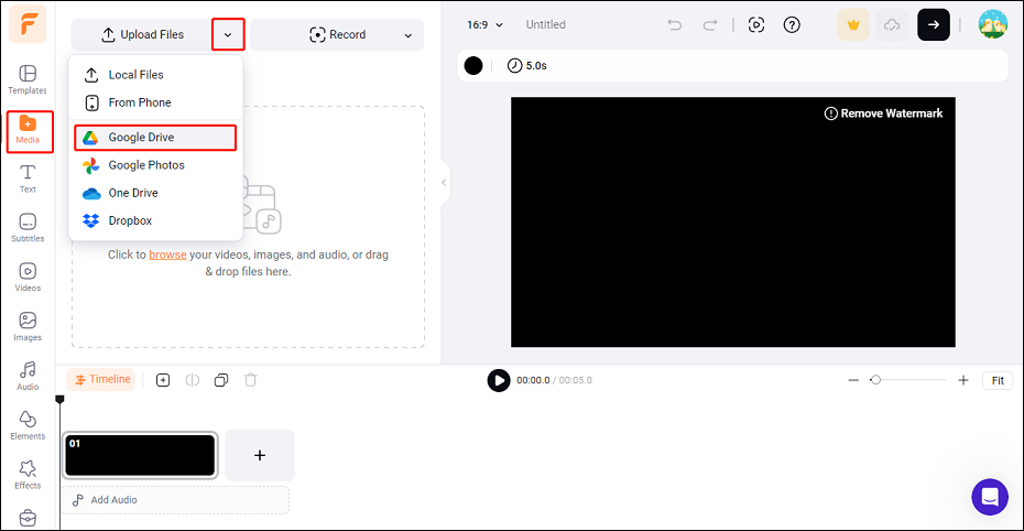 import video from Google Drive to FlexClip