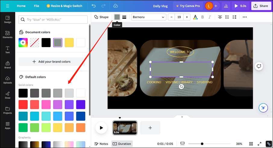 change the shape color in Canva