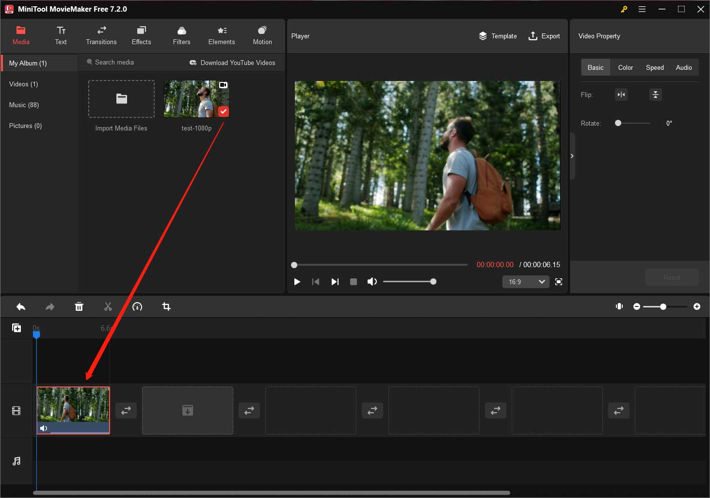 upload and add source video onto the timeline
