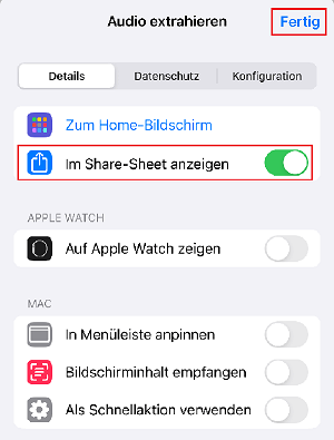 Im Share-Sheet anzeigen