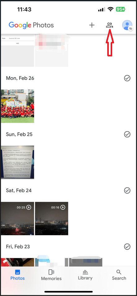 click the Sharing icon in Google Photos