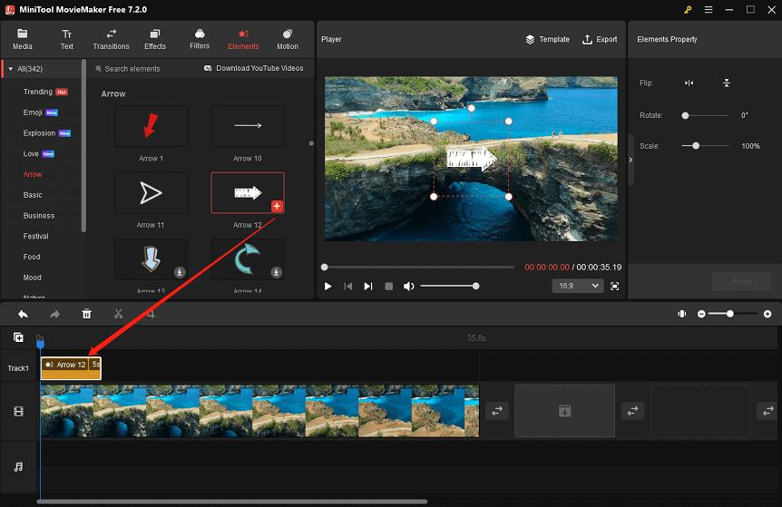 add an arrow in MiniTool MovieMaker