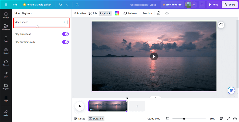 change video speed in Canva
