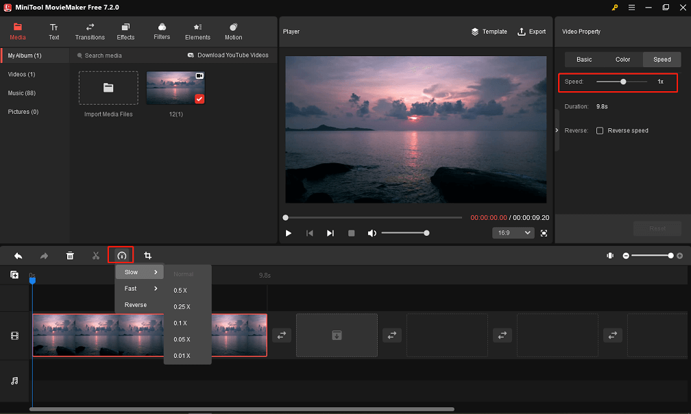change video speed in MiniTool MovieMaker